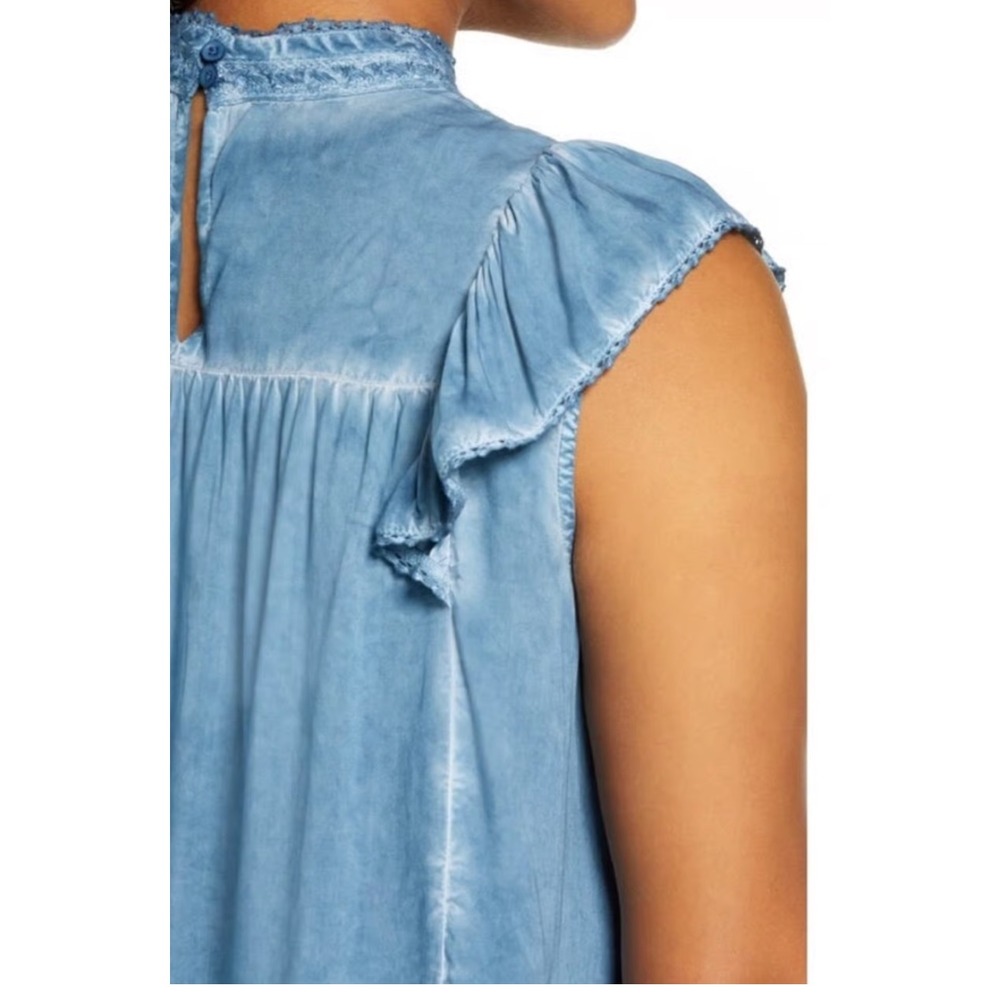Treasure & Bond Blue Smocked Ruffle Flutter Sleeve Blouse Womens M New Top